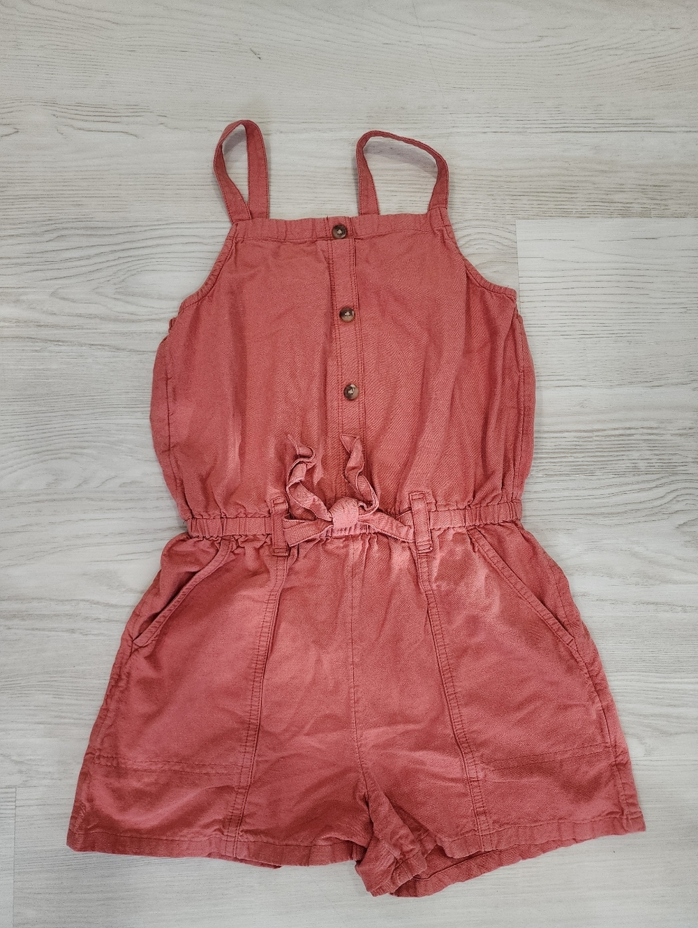 Girls Linen Blend  Old Navy Coral Rust Summer Romper With Pockets Size M 8